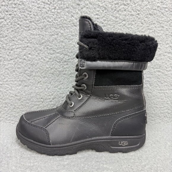 UGG Boots Kids 3 Shoes Black Butte II Waterproof Tall Shearling Winter Unisex - Picture 2 of 12
